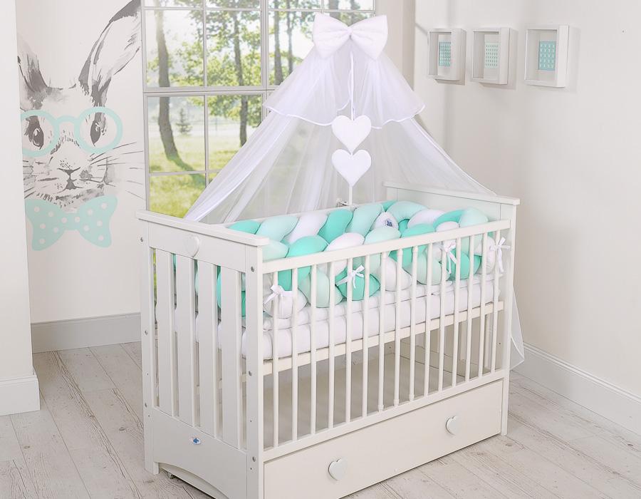 Braided cot bumper XXL - white and mint