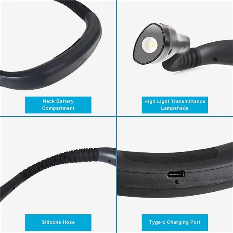 Neck Reading Light Book Light for Reading In Bed Bendable Long Lasting Portable USB Rechargeable Novelty Flexible Book Lighting
