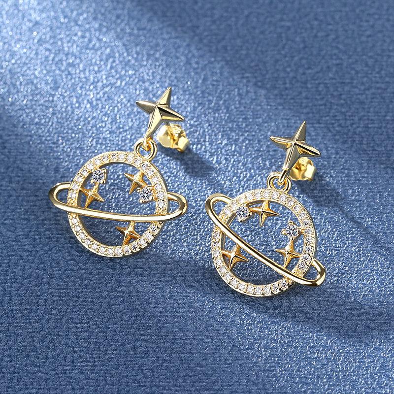 Hot Sale 925 Silver Women Hoop Earrings Luxury Sparkling Pave CZ U Shape Star Moon Fashion Earring for Girl