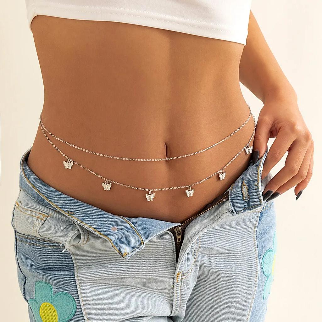 Fashion Classic Cute Butterfly Waist Chain Women Simple Thin Basic Sexy Body Chain Jewelry Summer Vacation Accessories