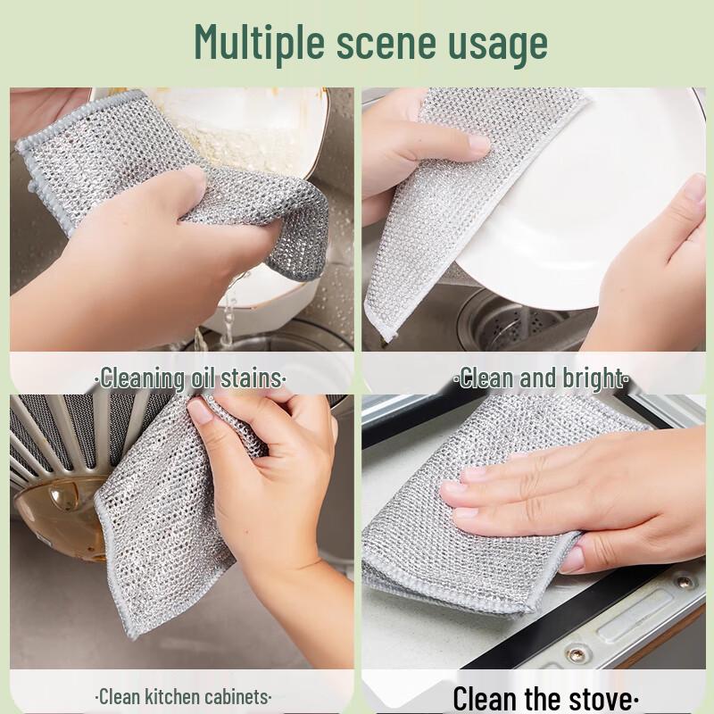 Steel Wool Double-Sided Absorbent Scouring Pad – Non-Stick, Silver Thread Cleaning Cloth