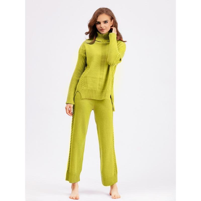 Женские вязаные спортивные костюмы из двух предметов, зимняя кашемировая водолазка большого размера, свитер, шаровары, теплый комплект из 2 предметов