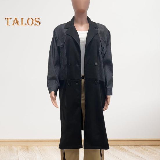 Женское весенне-осеннее пальто, джинсовая куртка, пальто, двубортное в стиле пэчворк с карманами с клапанами, цветное женское пальто средней длины