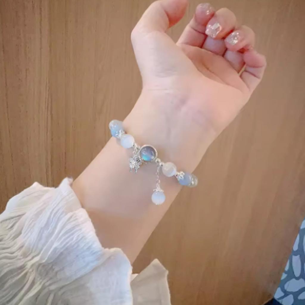 Fashionable Opal Sea Blue Crystals Bracelet Elegant Fashion Jewelry Portable for Girls and Women with Elastic Designs