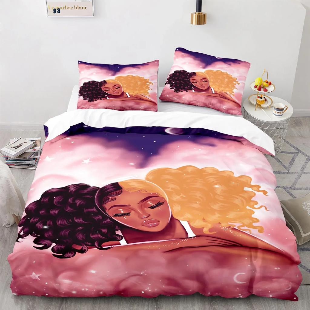 Cartoon Girly Watercolor Fashion Girl Comfortable Duvet Cover Pillowcase Bedding Set Children Bedroom Decoration Home Textile