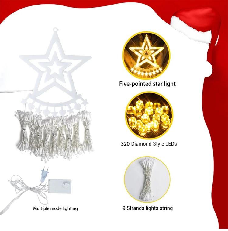Светодиодная Звезда Рождественский Водопад Огоньки Фея Пентаграмма Гирлянда Рождественские Украшения Дом Новый Год Атмосфера Вечеринки