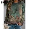 Spring and Autumn Women's Retro Casual Fashion Crewneck National Style Hoodie