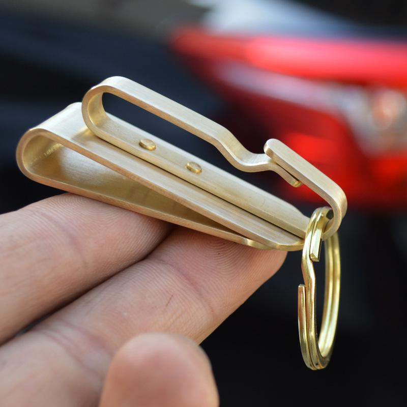 Ретро брелок из латуни и меди с подвеской на пояс и кольцом-пряжкой