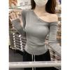 Spice Girl Off-shoulder One-word Collar Top Women's Slim-fitting and Thin Bottoming Shirt Spring Chic Niche Long-sleeved T-shirt Tide