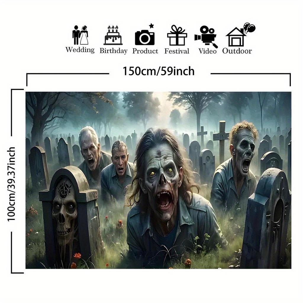 2D flat printing party banner 1 piece of zombie cemetery background wall fabric  Photography background wall.PMJ