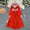 Chic Vintage Embroidered Ruched Chiffon Slim Elegant Fairy Korean Fashion Boho Sundress Women Clothing Long Dress