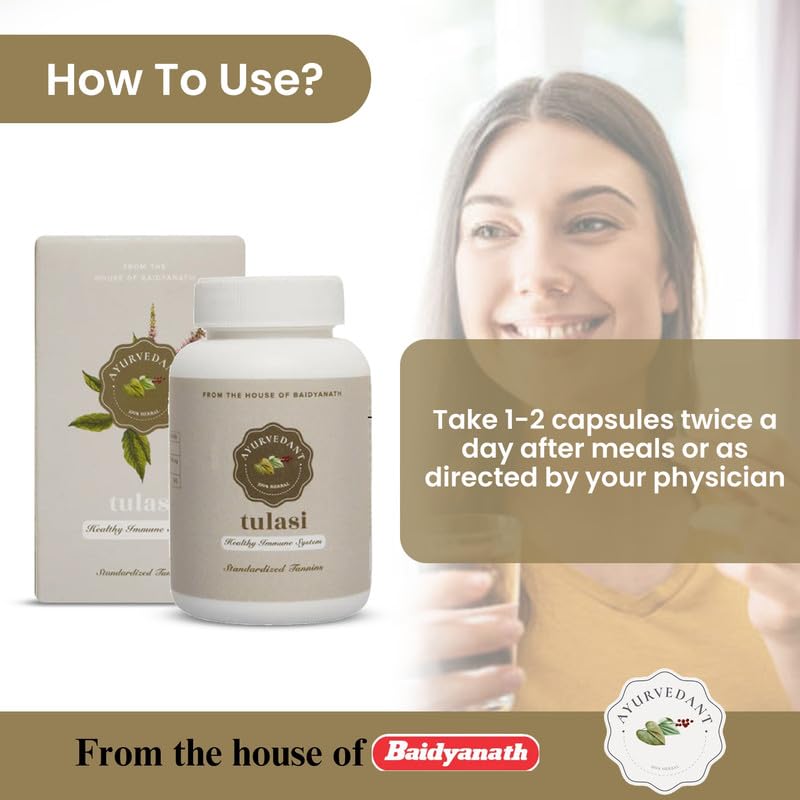 Baidyanath Ayurvedant Tulasi Capsules 60 Count Pack Of 1 Natural Herbal Supplement For Immunity Support And Daily Stress Relief Wellness