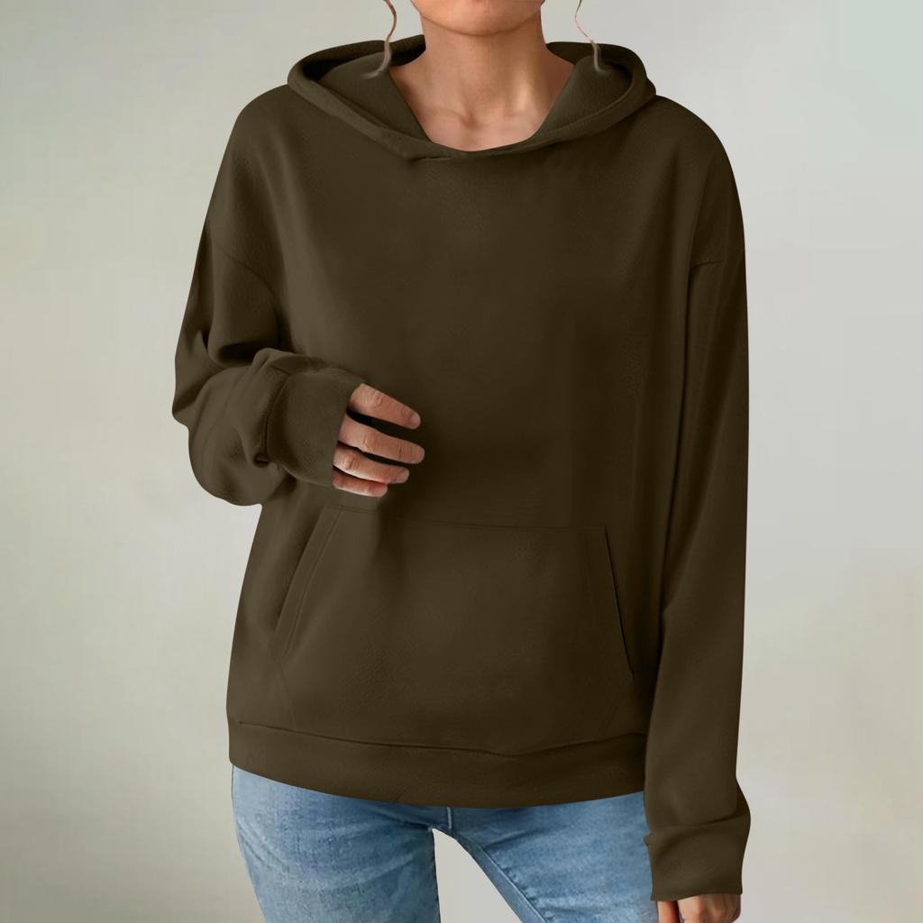 Women's Fashionable Long-sleeved Pullover And Solid-color Hooded Sweatshirt