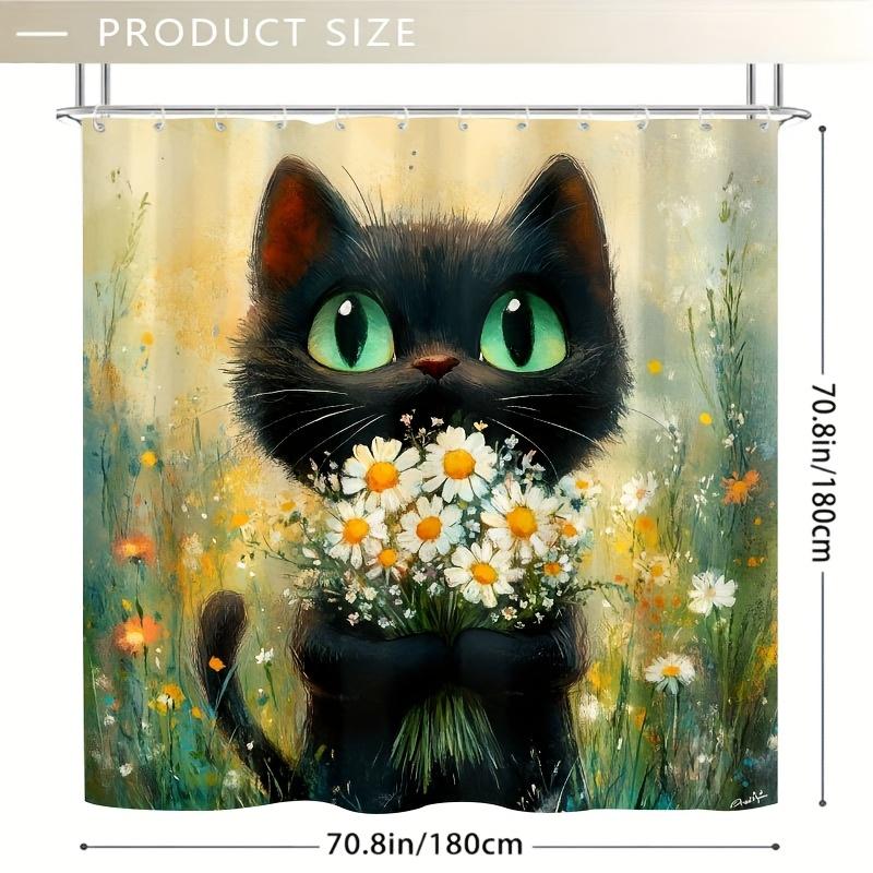 1 шт. Очаровательная Черная Кошка с Зелеными Глазами Занавеска для Душа, Прочный Полиэстер, Можно Стирать в Машине, для Декора Ванной Комнаты и Окна