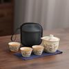 Ru Kiln Small Fresh Wisteria Flower Portable Qingyun Hand Grab Pot Kuaike Cup Dehua Ceramic Kung Fu Tea Set Gift Printing