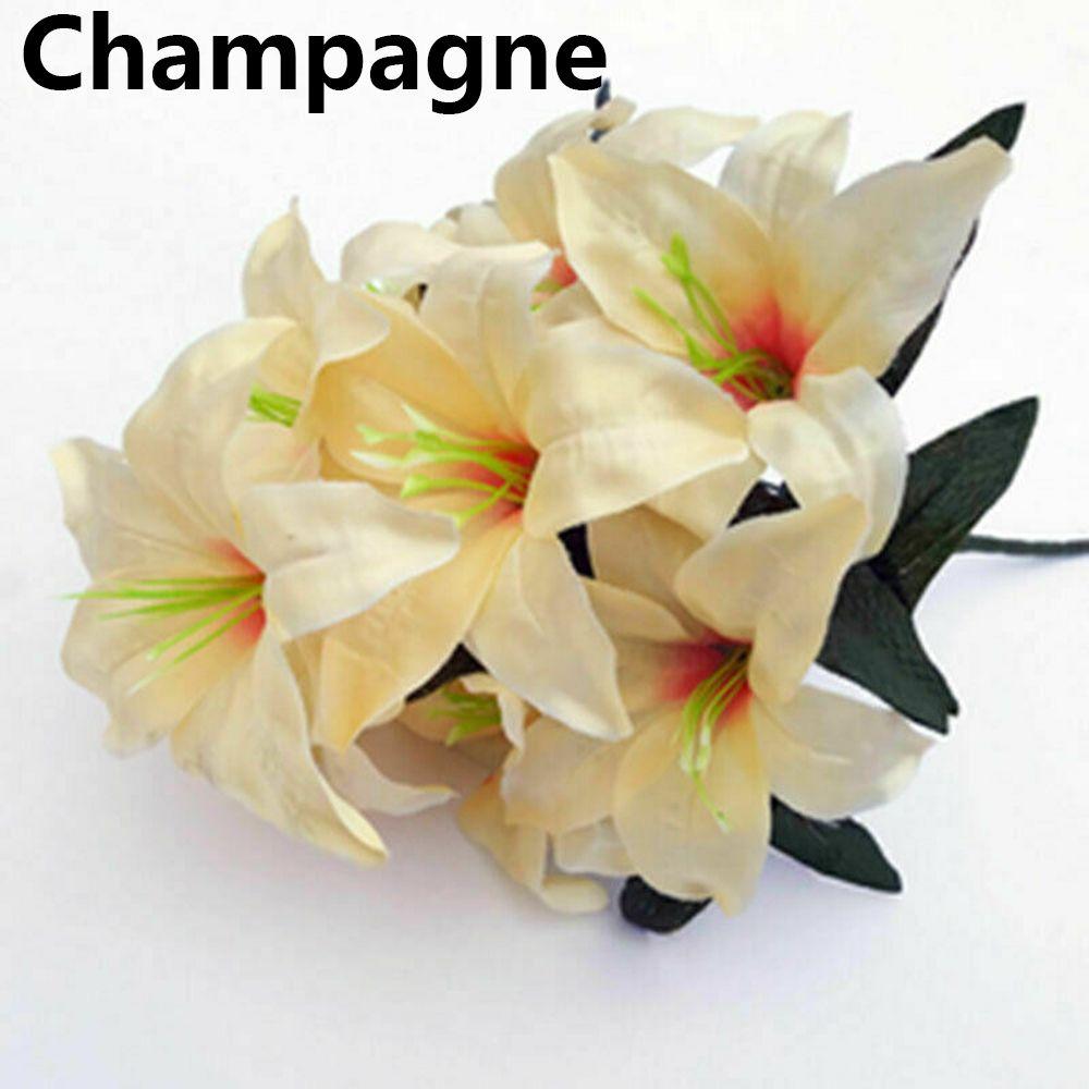 10 Голов Горячие Домашние Аксессуары Красочные Искусственные Цветы Свадебный Декор Лилии Букет Поддельные Лилии