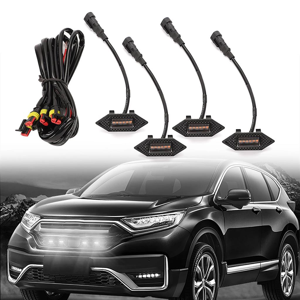4Pcs/set Smoked Shell Amber Light Front Grille LED Light Safety Warning Light with Wire Harness Fit for Honda CRV 2017-2022