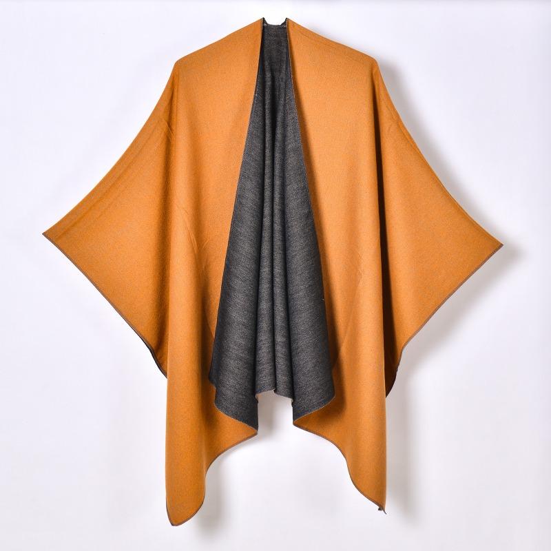 Женская однотонная накидка-шаль из имитации кашемира с разрезом спереди, двусторонняя, теплая шаль, лидер продаж