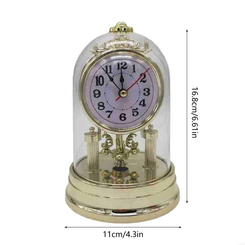 62KD European Retro Table Clock Antique Round Quiet Alarm Clock Desk Clock with Clear Clock Cover for Bedroom Home Decors