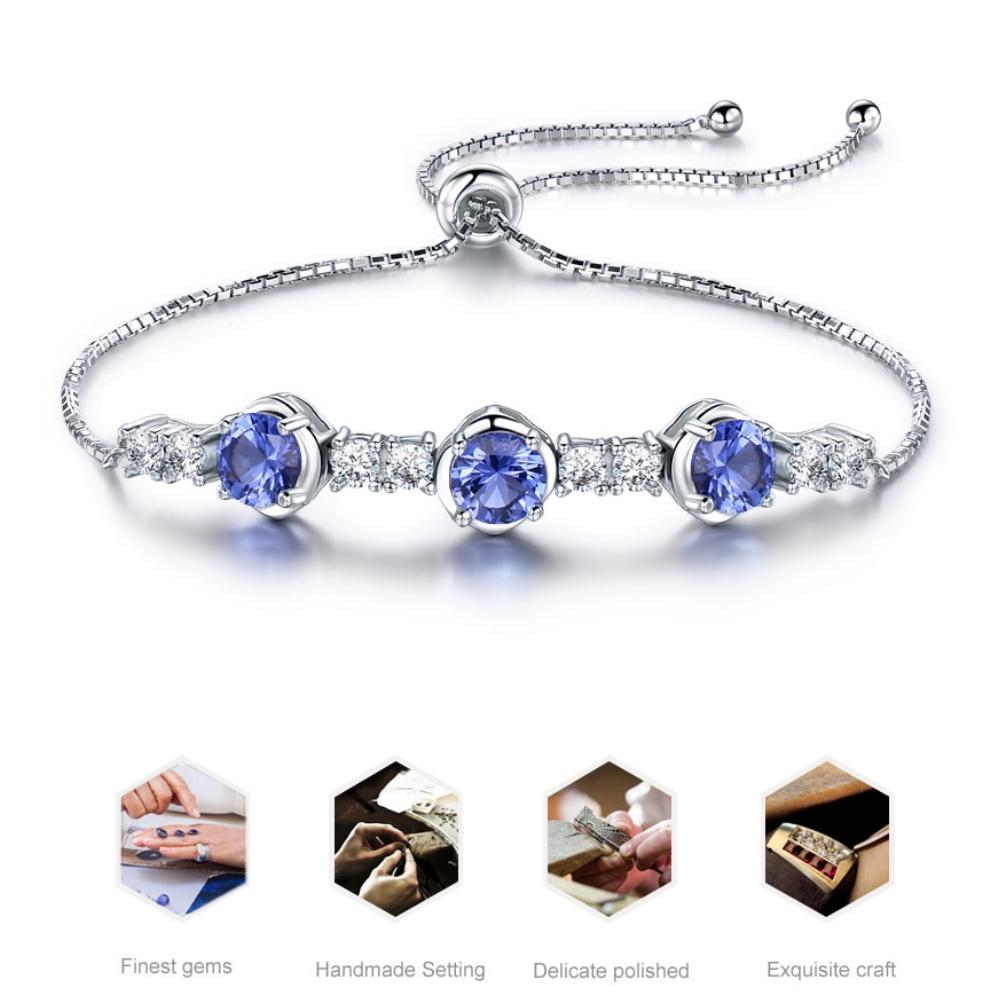 Три 6 мм круглых нано-танзанита 925 пробы регулируемый браслет из стерлингового серебра 925 пробы модные ювелирные изделия женские браслеты из серебра 925 пробы с белым кубическим цирконием