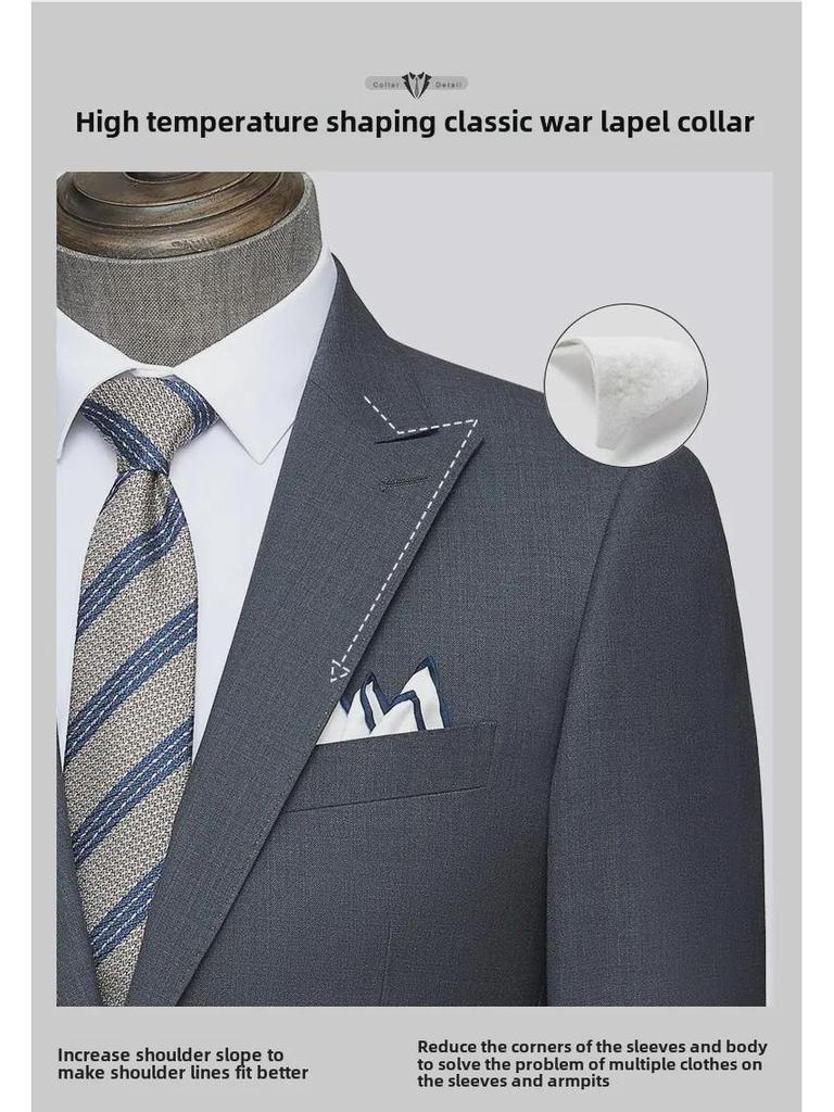 Высококачественный мужской деловой пиджак из серой шерсти