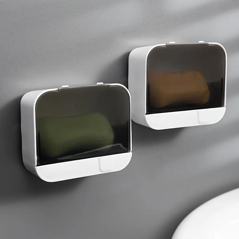 Держатель мыла для ванной комнаты с откидной крышкой, ящик для хранения мыла, настенный, без отверстия, мыльница со сливом