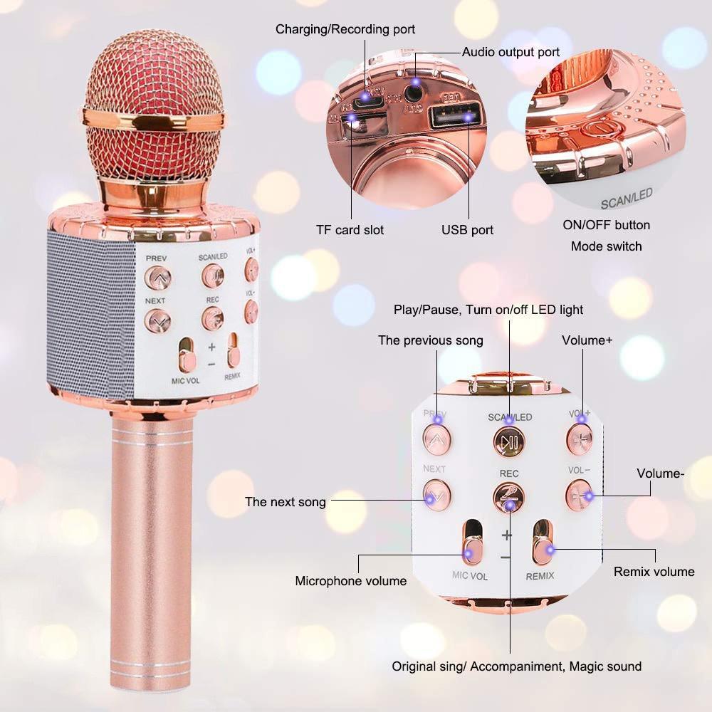 2024 New Wireless Bluetooth Karaoke Microphone Music Player KTV Speaker Children's Music Stage Toys Music Singing Children's Gift Recorder