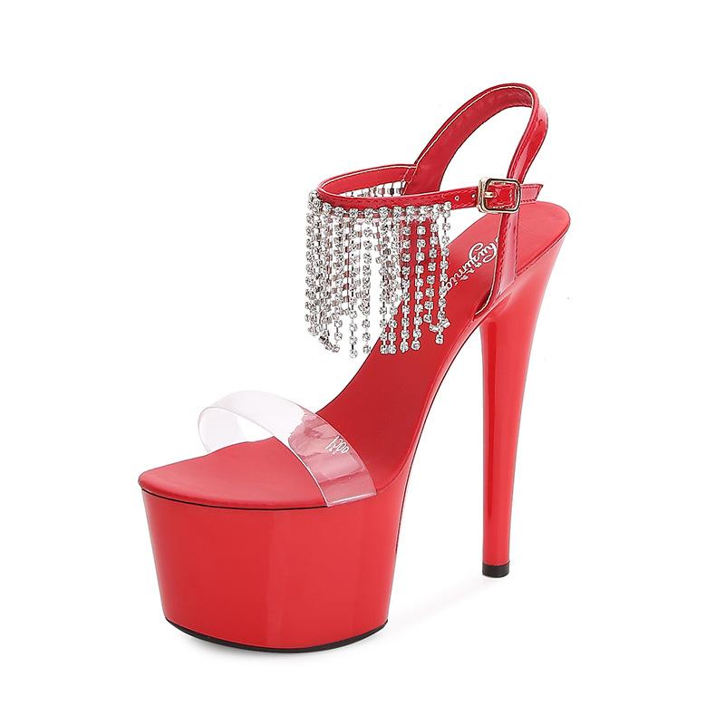 Женские туфли на шпильке. Сексуальные подиумные модные сандалии с бахромой. Серия 181. Каблук 16,5 см. Платформа 7 см LFD.