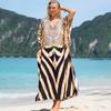 EDOLYNSA Printed Turkish Robe Bat Sleeve Summer Tunic Plus Size Swimwear Cover Up For Women's Swimwear Blue Kaftan Dresses Q1415