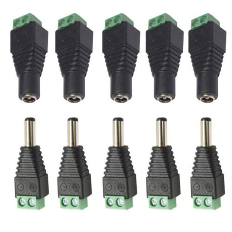Female Male DC Connector 2.1*5.5mm 2 or 5pcs Led Power Jack Adapter Plug Cable Connector For 5050/5730 LED Strip Light Lamp CCTV