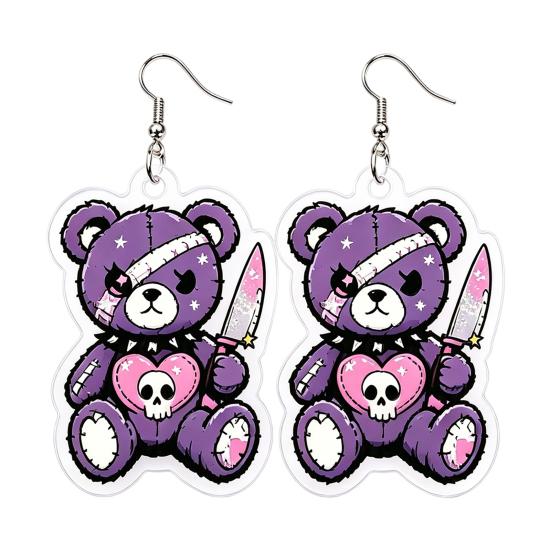Lightweight Acrylic Earrings 1 Pair Halloween Dangle for Women, 2D Cute Edgy Dark Aesthetic Jewelry Skeleton Bear Earrings, Funny Party Holiday
