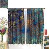 Mystic Mandala Curta For Home Decor, Vintage Abstract Magic Art Golden Blue Pattern Window Treatments, Rod Pocket Thermal