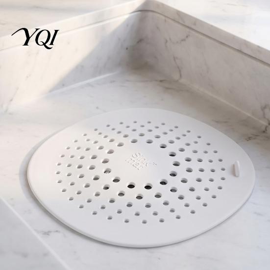 TPR Drain Filter Kitchen Sink Strainer Mat with Suction Cup, Food Residue & Hair Accessory Catcher Floor Cover, Anti Clogging Mesh for Bathroom
