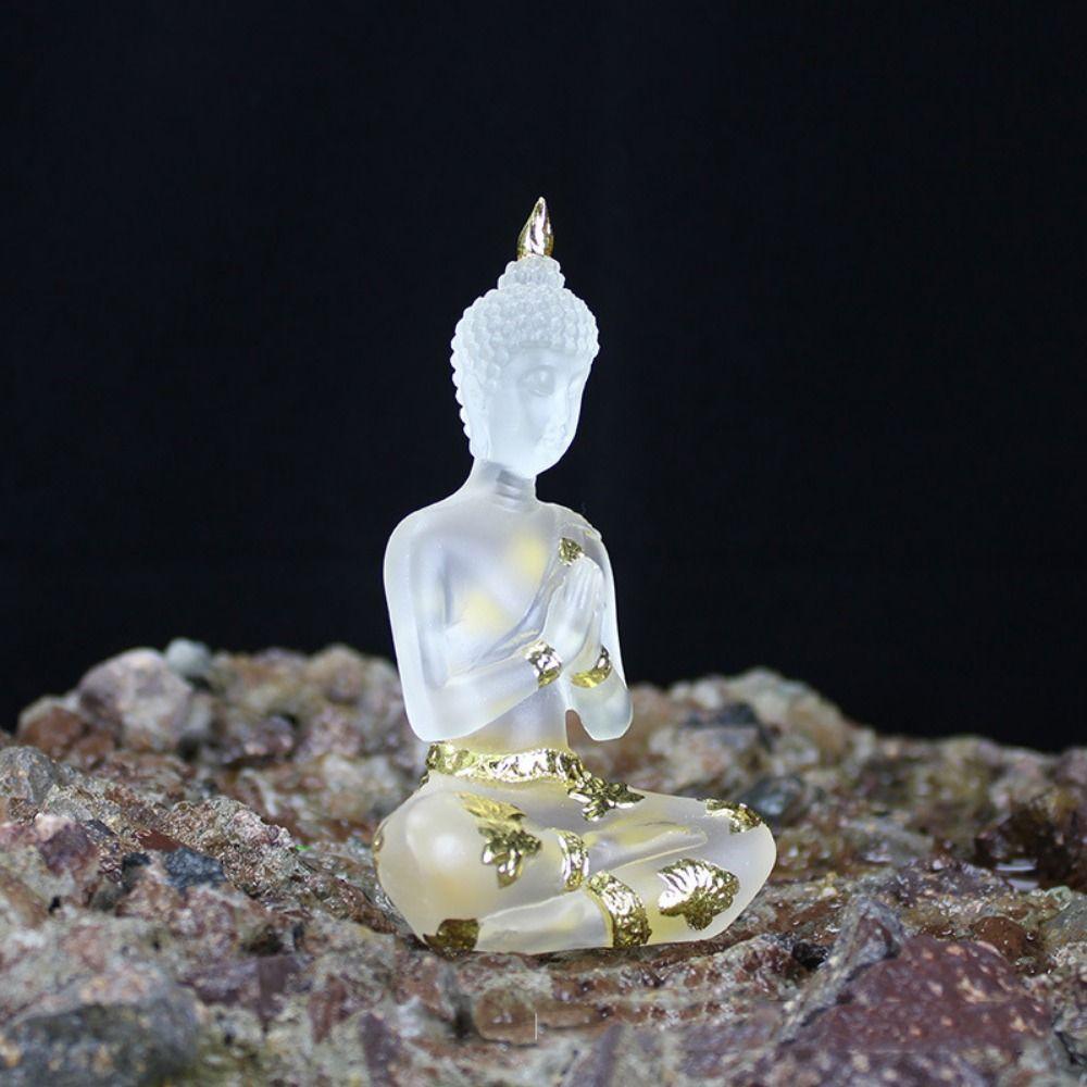 Transparent Resin Buddha Figurines Imitation Mini Buddhism Ornament Sitting Buddha Statue  Desktop