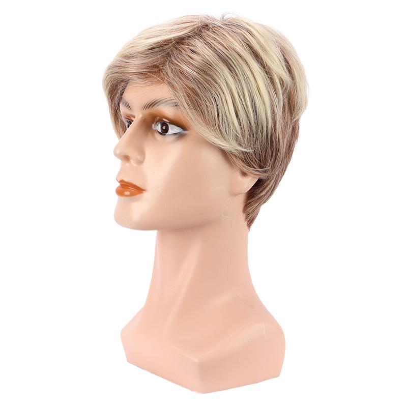 Synthetic Casual Hair Short Blonde Wig for Men Male Wig with Bangs Curly Hairstyle Natural Pixie Cut Wigs Cosplay Heat Resistant