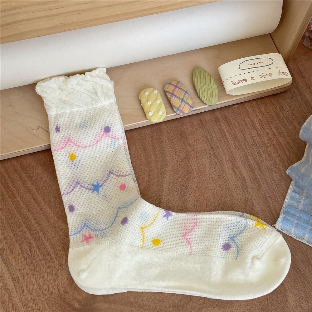 Puppy Fashion Mesh Children Socks Thin Summer Colorful Striped Breathable Casual Soft Comfortable Sock Polka Dot Stripe Printing