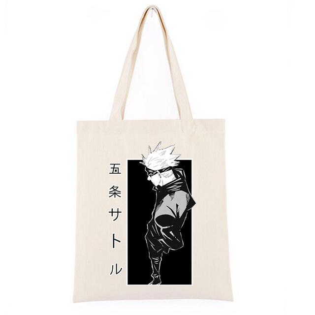 Jujutsu Kaisen Satoru Gojo Anime Черная корейская холщовая сумка-шоппер цвета хаки Винтажная сумка для покупок на молнии Черные сумки на плечо Bolsos