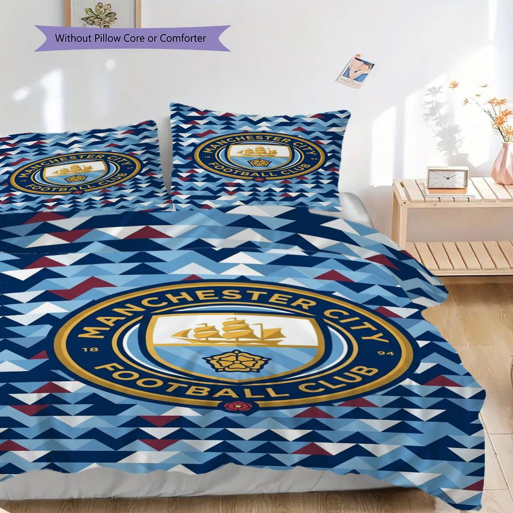 Manchester City Football Club Emblem Bedding (1 * duvet cover + 2 * pillowcase, without core) 2DFlat Duvet cover and pillowcase Soft and comfortable