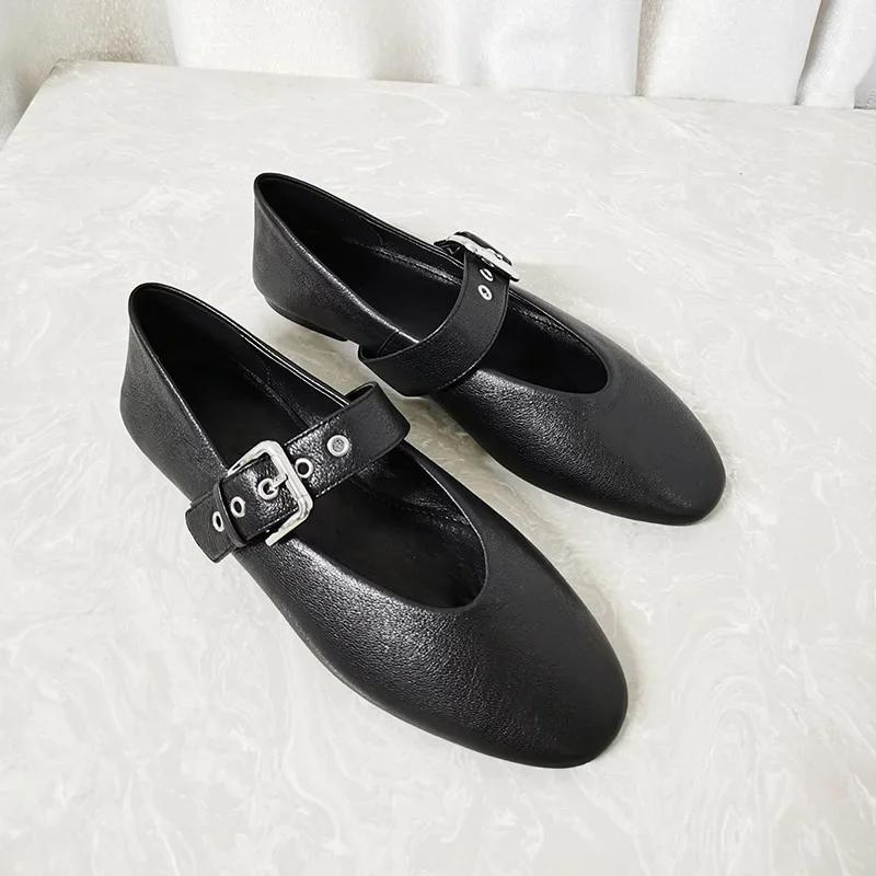 Женские туфли Мэри Джейн, черные, из искусственной кожи, винтажные балетки, женские модные балетки с пряжкой на ремне и круглым носком, туфли-балетки Zapatillas De Mujer