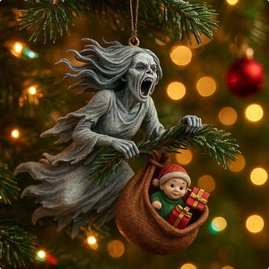 Dark Christmas Ornament 2D Acrylic Headless Santa/Devil Christmas Tree Ornament for Indoor Outdoor Home Party Decor