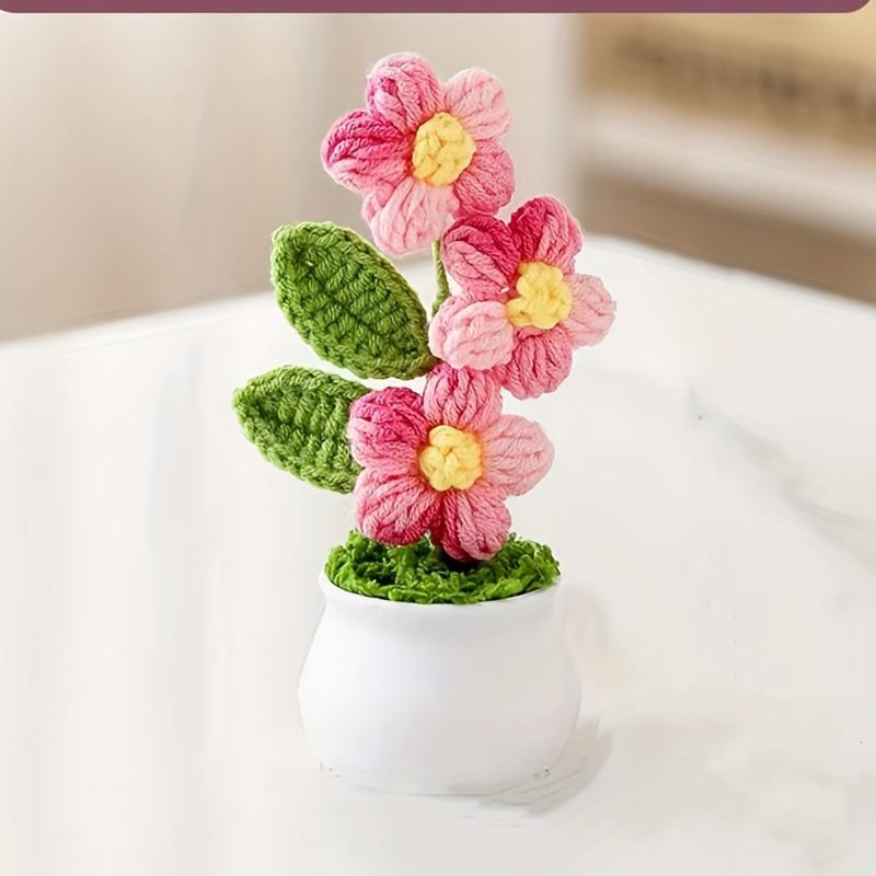 2 шт. Вязаные крючком бонсай искусственные цветы Очаровательные вязаные цветочные украшения, Подходят для украшения дома и праздников, Тканечная настольная цветочная композиция