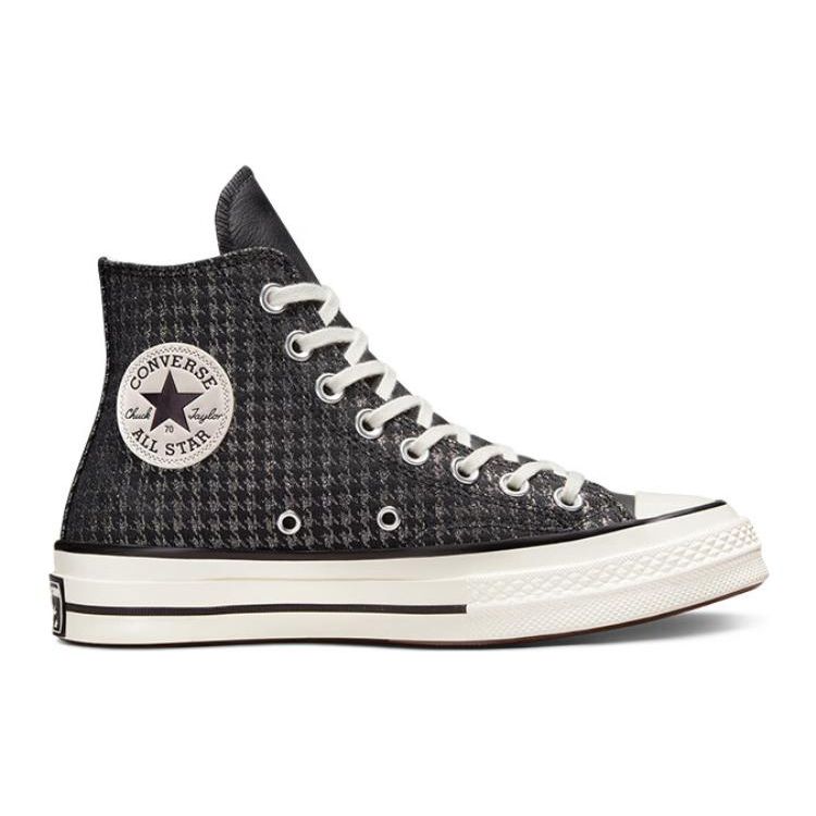 Converse Chuck 70 High Houndstooth Shine - Black Women Sneakers Pure-Silver Egret A04277C