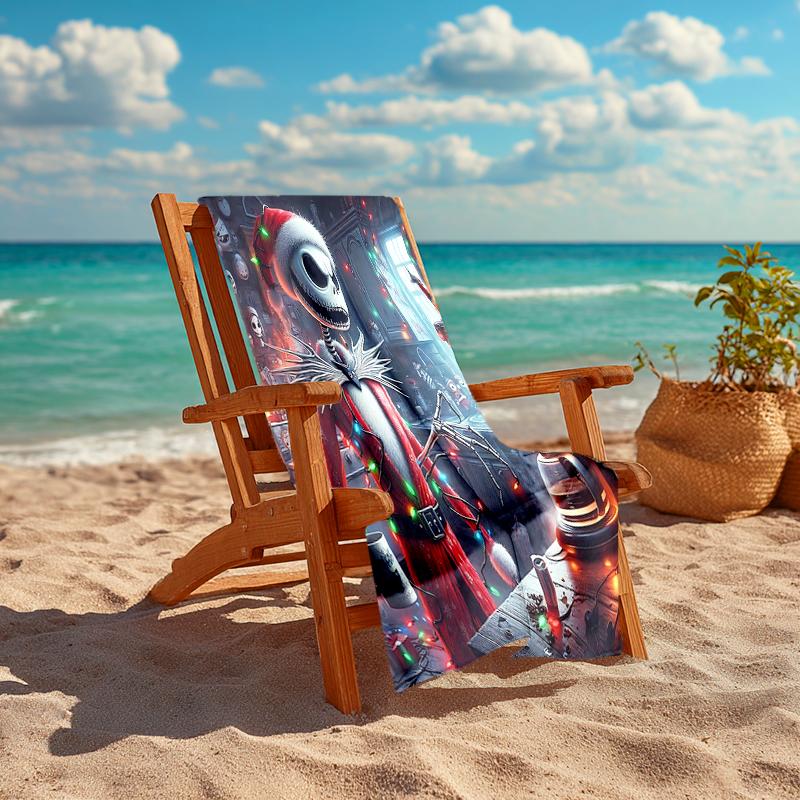 1Pc Christmas Nightmare Scene Beach Towel, Quick Dry, Multi-Use for Beach Pool Gym Yoga Home Travel, Christmas, Halloween, Xmas Gift S447