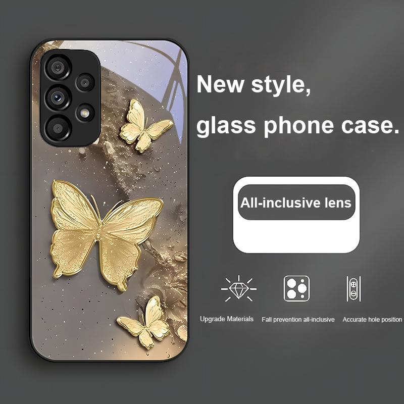 Золотая бабочка розовая Для Samsung Galaxy S23 U Ltra 24 Plus S20 21 FE S25 Ultra A70 A72 73 51 52 53 Закаленное стекло Чехол для телефона