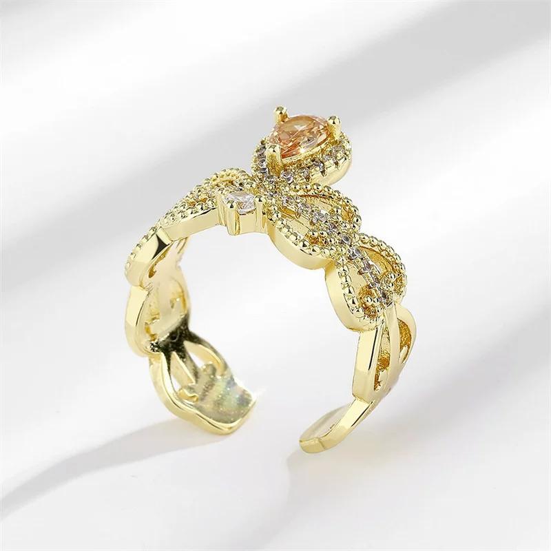 Vintage light luxury court style crown ring 925 silver-plated fashion high-end simulation diamond ring water drop crystal woman