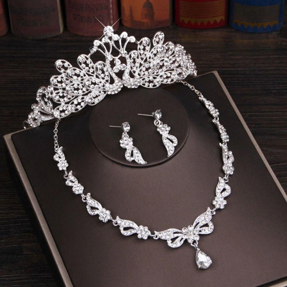Temperament Korean Style Earrings Wedding Jewelry Set Necklace Earring Tiara Set Women Necklace