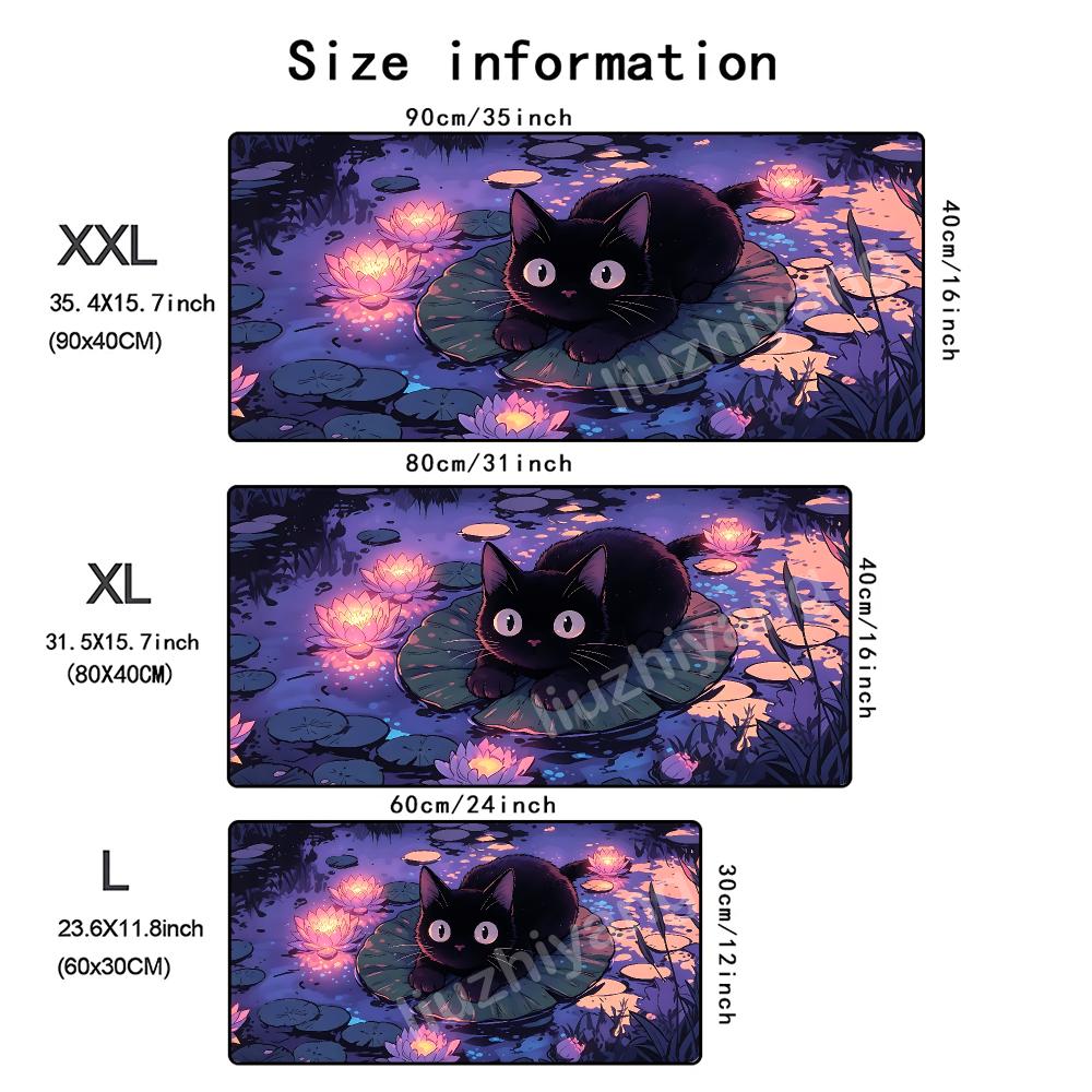 Cute Black White Cat Mouse Pad Large Computer Office Game Table Mat Rubber Anti-slip Stitched Keyboard Mats 90x40 XXL Desk Pads