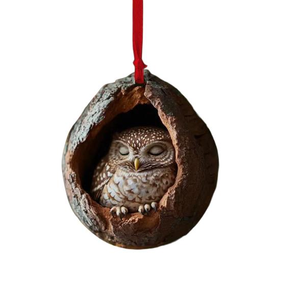 Сова Енот Рождественское Украшение 2D Печатный Акриловый Подвесной Декор для Елки Праздничная Животная Подвеска на Елку