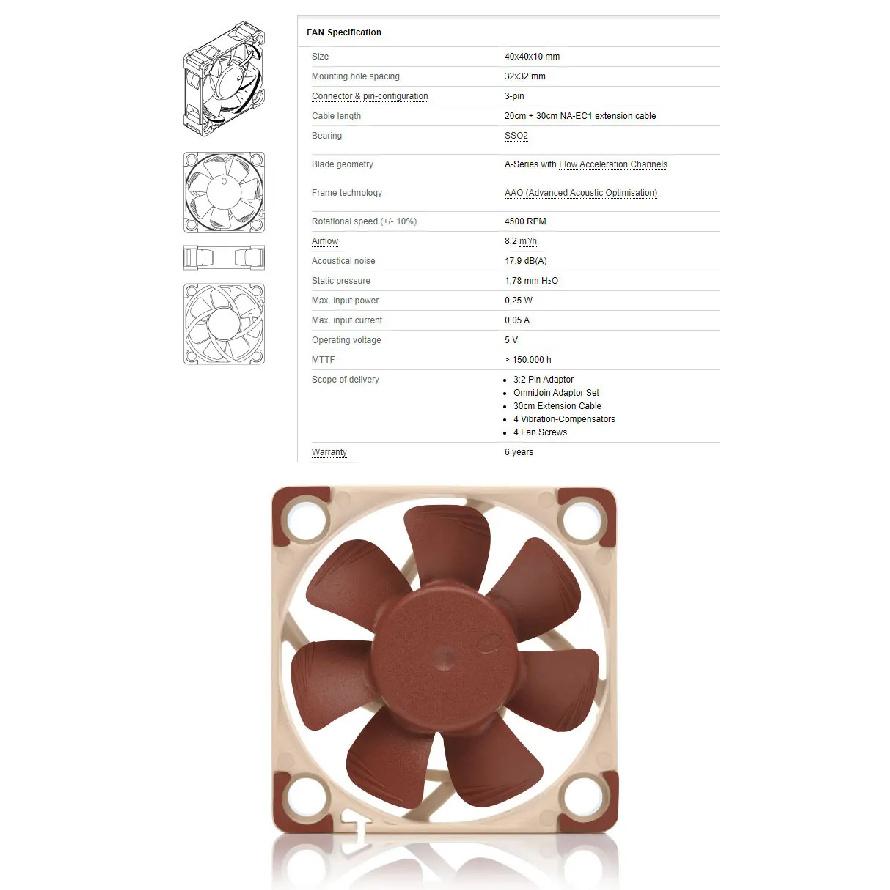 Noctua NF-A4x10 PWM 3pin/4pin 12V/5V Корпусный вентилятор 40x40x10мм Тонкий вентилятор PWM Интеллектуальное управление температурой Ультрамалый вентилятор