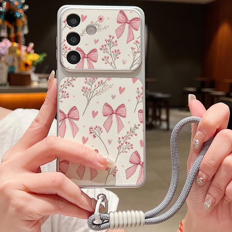 Кожаный чехол-шнурок с узором в виде бантика и сердца для Samsung S26 S25 Ultra S24 S23 S22 Plus S21 FE A16 A17 A26 A36 A37 A54 A55 A56 A57 5G